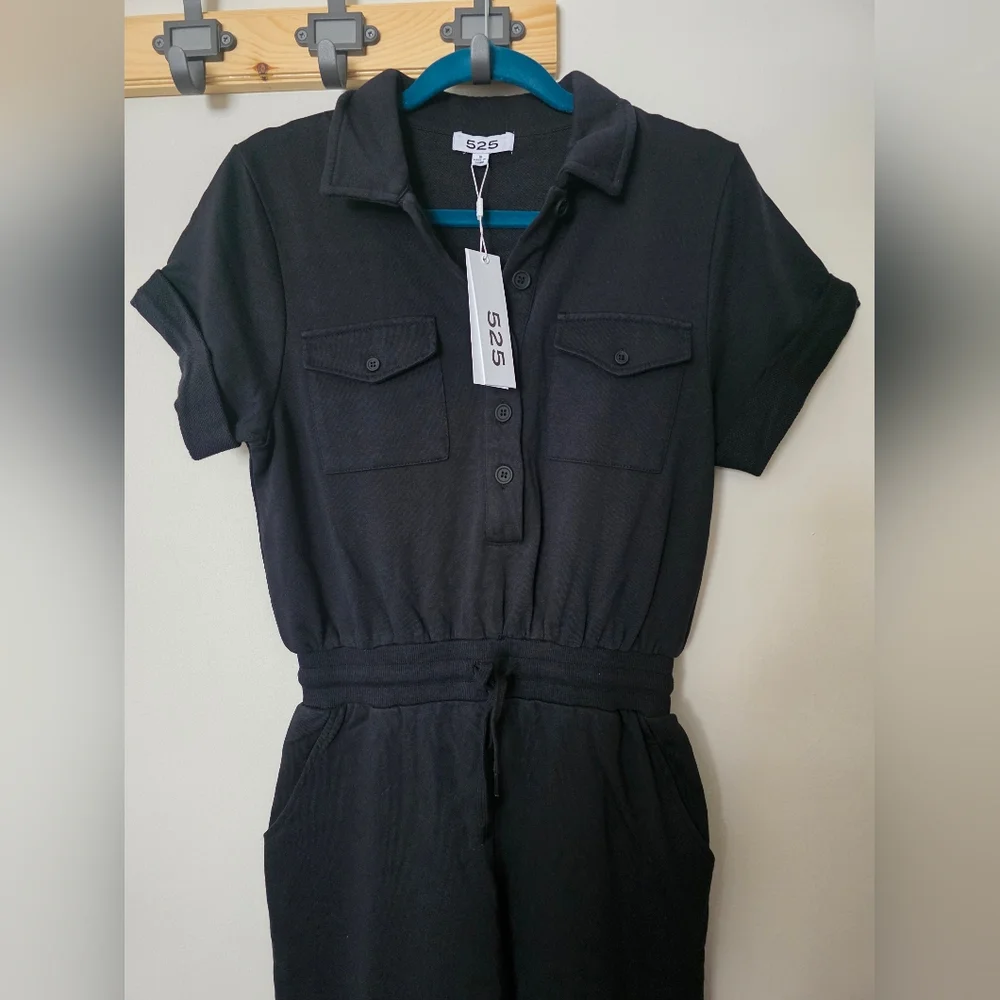 525‎ America Revolve Jumpsuit Black French Terry Utility Short Sleeve Size S